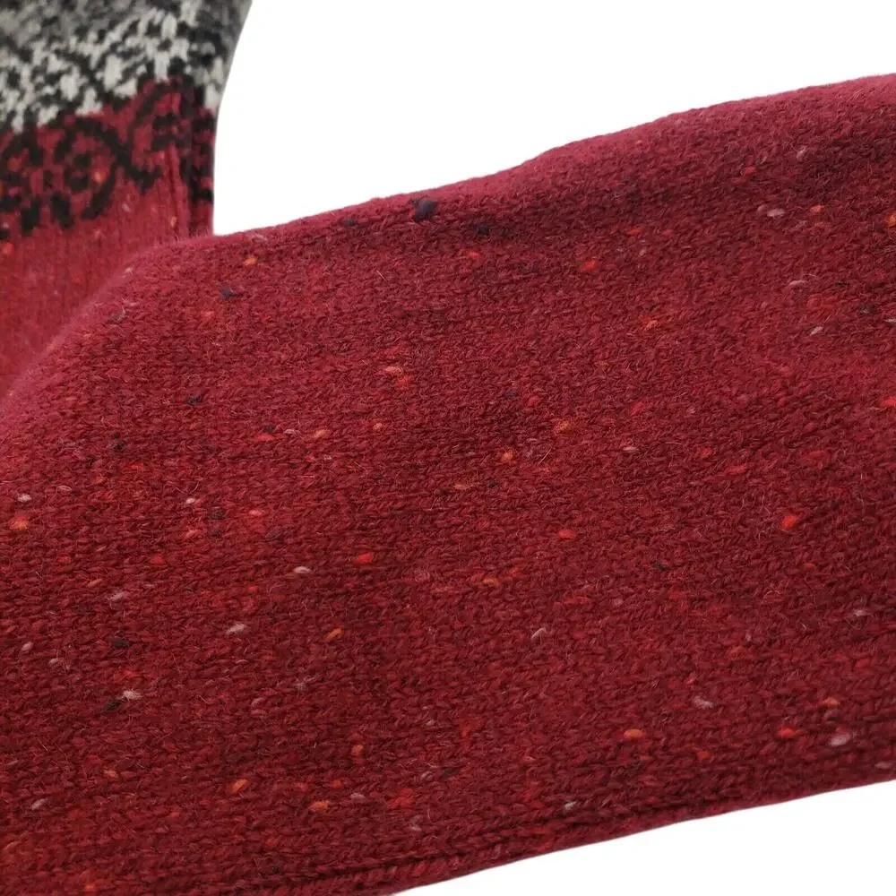 Garnet Hill 82% Cashmere Pattern Luxury Crew Socks Burgundy Black Annalise Med